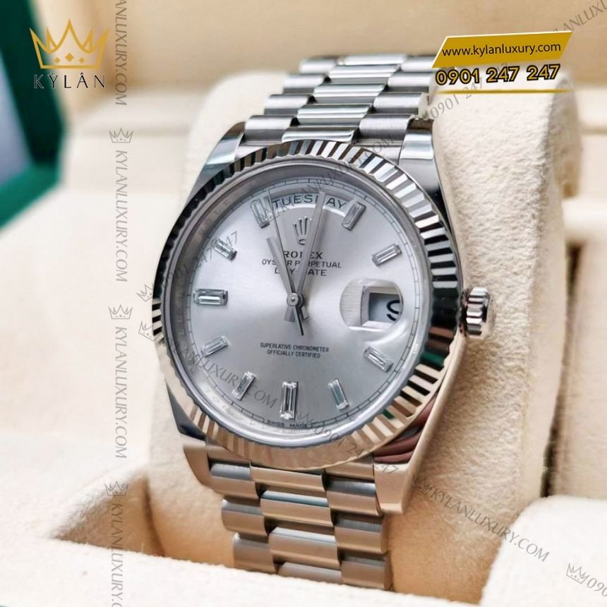 Kỳ Lân Luxury rolex day date 40 xam kim cuong 228239 0003 6 Đồng hồ Rolex Day-Date 40 mặt bạc đính kim cương 228239-0003