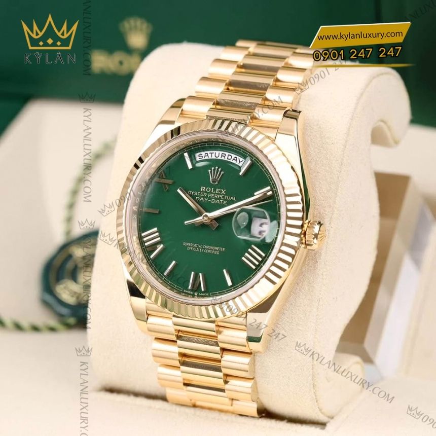 Kỳ Lân Luxury rolex day date 40 xanh la 228238 0061 5 Đồng hồ Rolex Day‑Date 40 mặt xanh lá La Mã 228238-0061