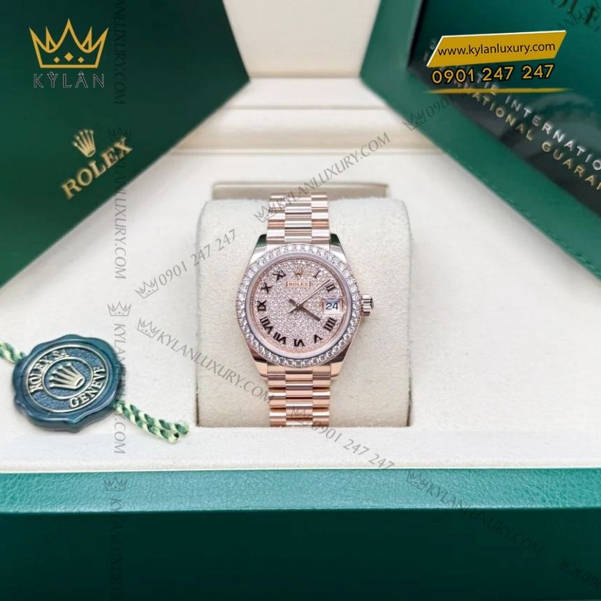 Kỳ Lân Luxury rolex lady datejust 28 kim cuong 279135rbr 0022 3 Đồng hồ Rolex Lady Datejust 28 mặt kim cương 279135RBR-0022