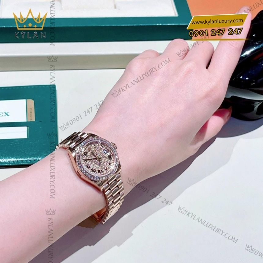 Kỳ Lân Luxury rolex lady datejust 28 kim cuong 279135rbr 0022 4 Đồng hồ Rolex Lady Datejust 28 mặt kim cương 279135RBR-0022