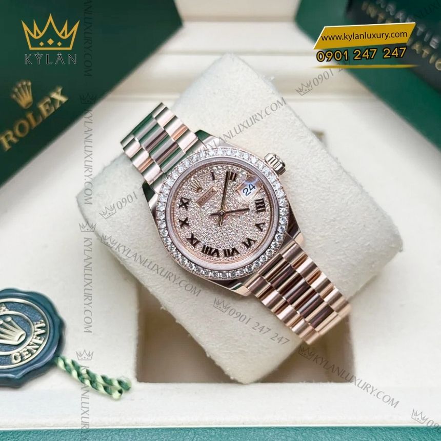 Kỳ Lân Luxury rolex lady datejust 28 kim cuong 279135rbr 0022 6 Đồng hồ Rolex Lady Datejust 28 mặt kim cương 279135RBR-0022