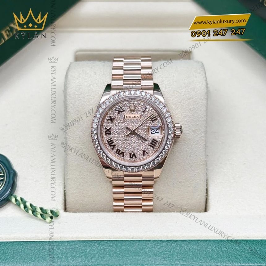 Kỳ Lân Luxury rolex lady datejust 28 kim cuong 279135rbr 0022 8 Đồng hồ Rolex Lady Datejust 28 mặt kim cương 279135RBR-0022