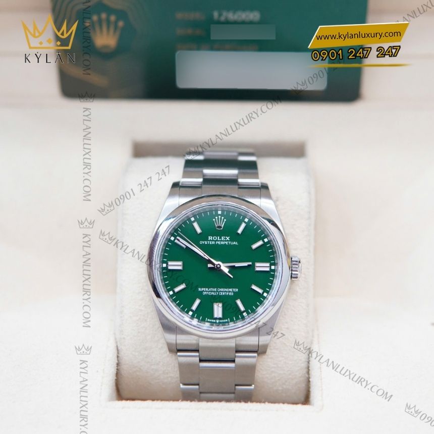 Kỳ Lân Luxury rolex oyster perpetual 36 126000 0005 7 Đồng hồ Rolex Oyster Perpetual 36 mặt xanh lục 126000-0005