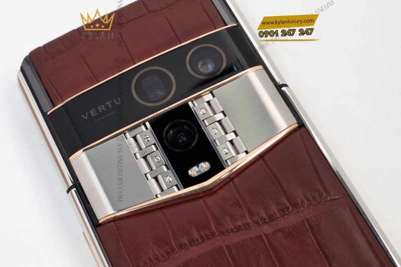Điện thoai Vertu Agent Q da cá nâu custom vàng hồng