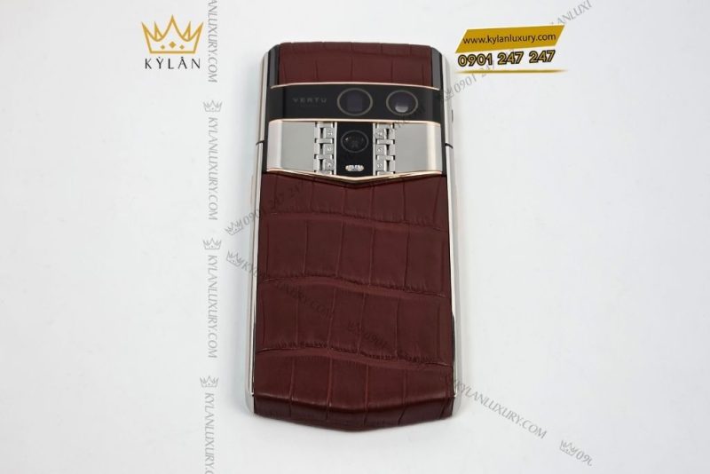 Điện thoai Vertu Agent Q da cá nâu custom vàng hồng