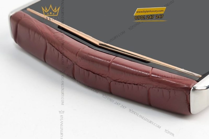 Điện thoai Vertu Agent Q da cá nâu custom vàng hồng
