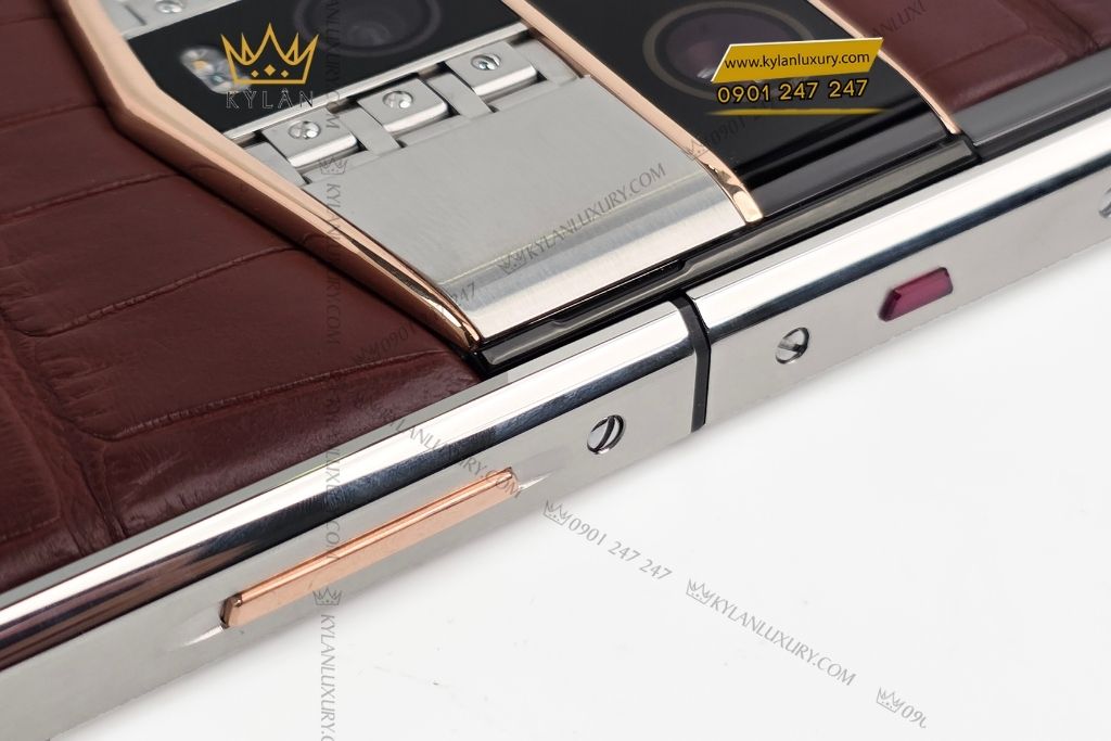 Kỳ Lân Luxury vertu agent q nau custom vang hong 4 Điện thoai Vertu Agent Q da cá nâu custom vàng hồng