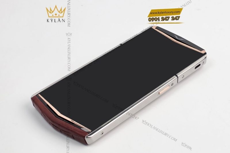 Điện thoai Vertu Agent Q da cá nâu custom vàng hồng