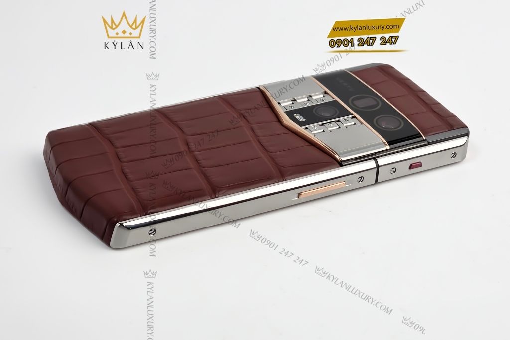 Kỳ Lân Luxury vertu agent q nau custom vang hong 7 Điện thoai Vertu Agent Q da cá nâu custom vàng hồng