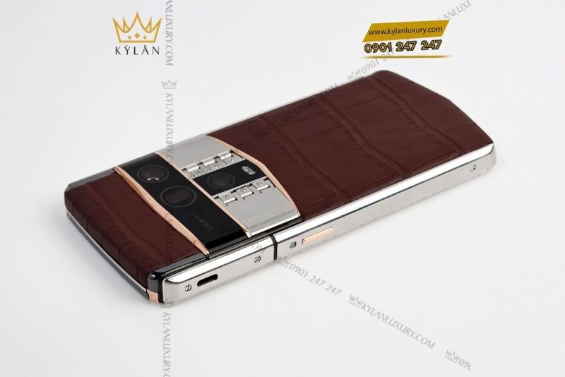 Điện thoai Vertu Agent Q da cá nâu custom vàng hồng