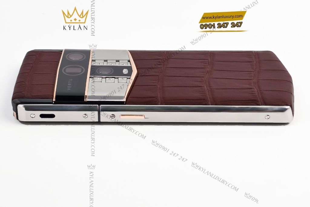 Kỳ Lân Luxury vertu agent q nau custom vang hong 9 Điện thoai Vertu Agent Q da cá nâu custom vàng hồng