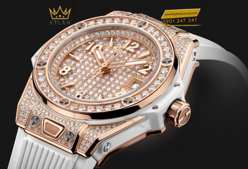 Hublot Big Bang One Click King Gold White Full Pavé 33mm với sắc trắng tinh khiết và kim cương pavé