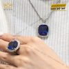 Mặt dây chuyền vàng trắng Au750 đính kim cương và đá sapphire xanh