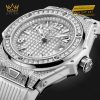 Cận cảnh kim cương pavé trên vỏ, bezel và mặt số Big Bang One Click Steel White