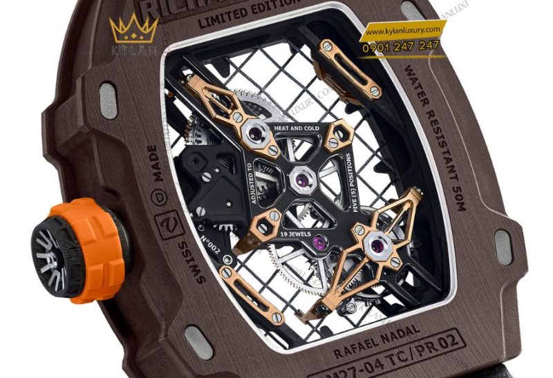 Bộ máy tourbillon RM 27-04 handwound với cấu trúc treo chống sốc