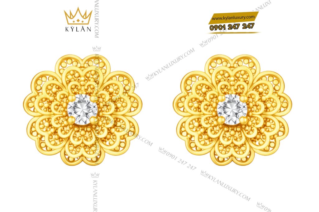 Bông tai Hoa Mai vàng Au750 đính kim cương