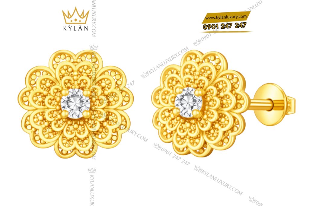 Kỳ Lân Luxury Bong tai Hoa Mai vang Au750 dinh kim cuong 3 Bông tai Hoa Mai vàng Au750 đính kim cương