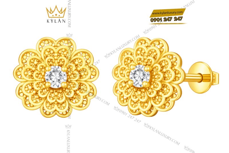 Bông tai Hoa Mai vàng Au750 đính kim cương