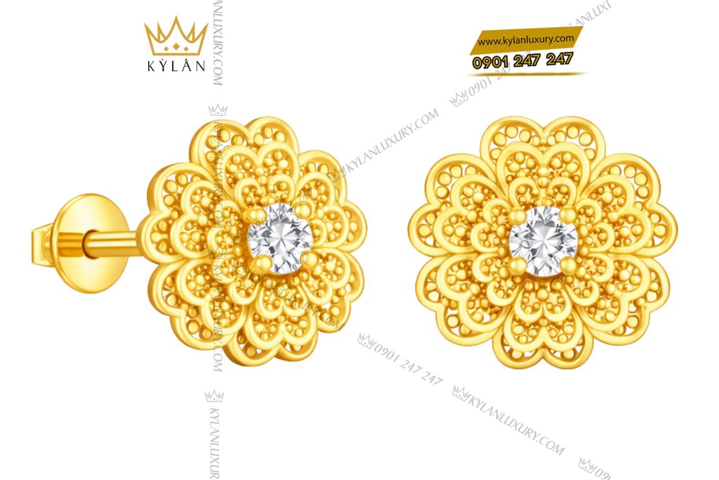 Bông tai Hoa Mai vàng Au750 đính kim cương