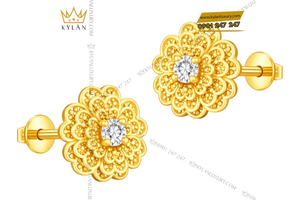 Bông tai Hoa Mai vàng Au750 đính kim cương