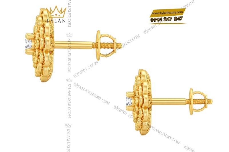 Bông tai Hoa Mai vàng Au750 đính kim cương