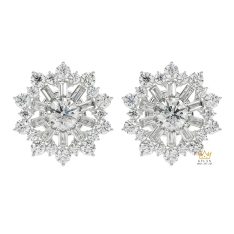 Bông tai hoa tuyết vàng trắng Au750 đính kim cương Bông tai hoa tuyết vàng trắng Au750 đính kim cương