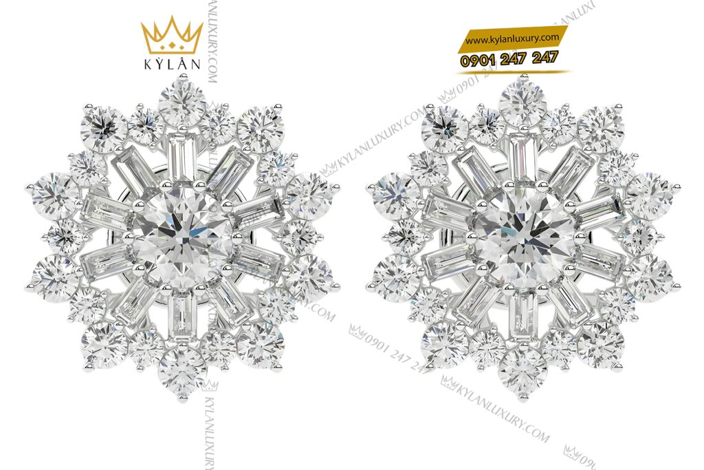 Bông tai hoa tuyết vàng trắng Au750 đính kim cương 2 Bông tai hoa tuyết vàng trắng Au750 đính kim cương