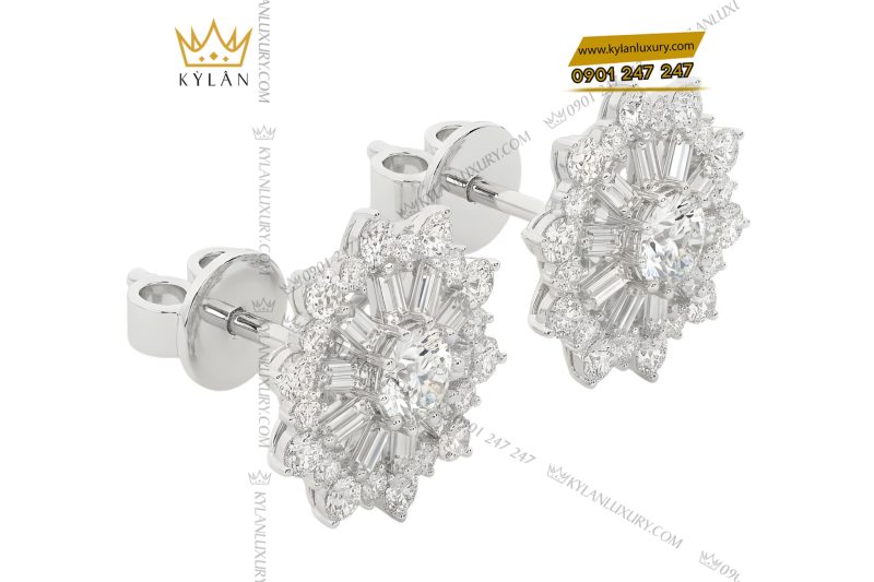 Bông tai hoa tuyết vàng trắng Au750 đính kim cương