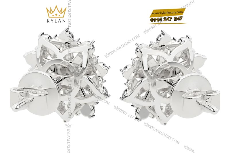 Bông tai hoa tuyết vàng trắng Au750 đính kim cương