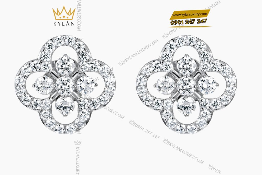 Bông tai vàng trắng Au750 đính kim cương 2 Bông tai vàng trắng Au750 đính kim cương