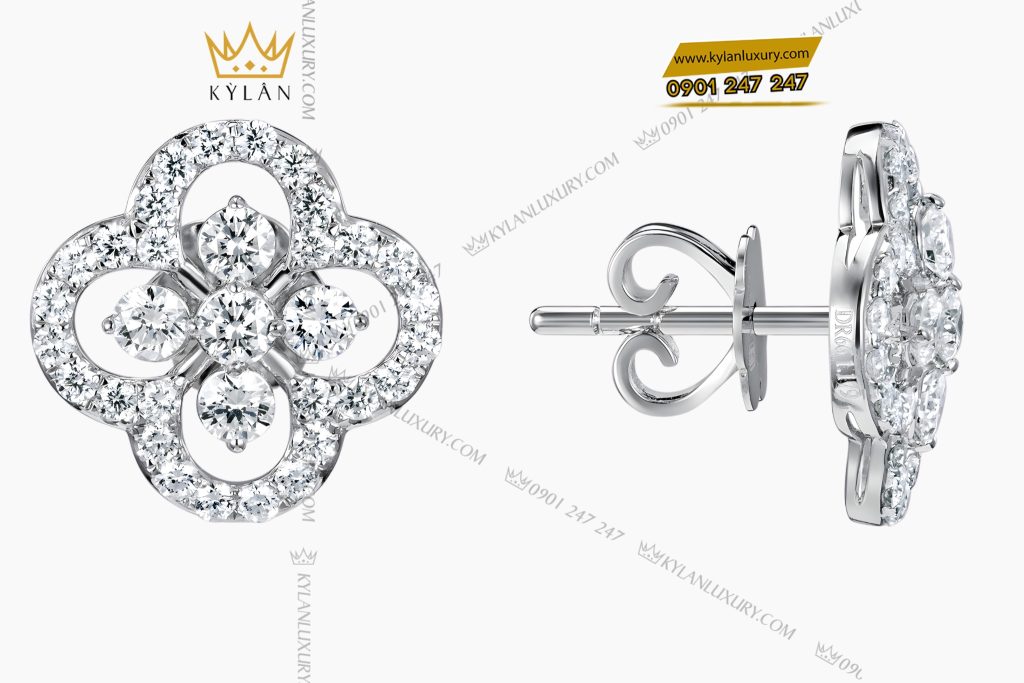 Bông tai vàng trắng Au750 đính kim cương 3 Bông tai vàng trắng Au750 đính kim cương