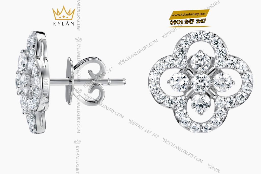 Bông tai vàng trắng Au750 đính kim cương 4 Bông tai vàng trắng Au750 đính kim cương
