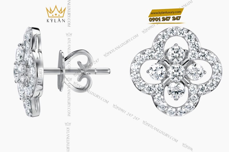 Bông tai vàng trắng Au750 đính kim cương