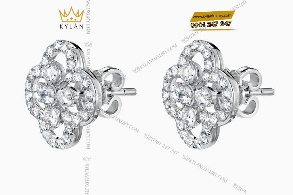 Bông tai vàng trắng Au750 đính kim cương 10 Kỳ Lân Luxury Bong tai vang trang Au750 dinh kim cuong 6 Bông tai vàng trắng Au750 đính kim cương