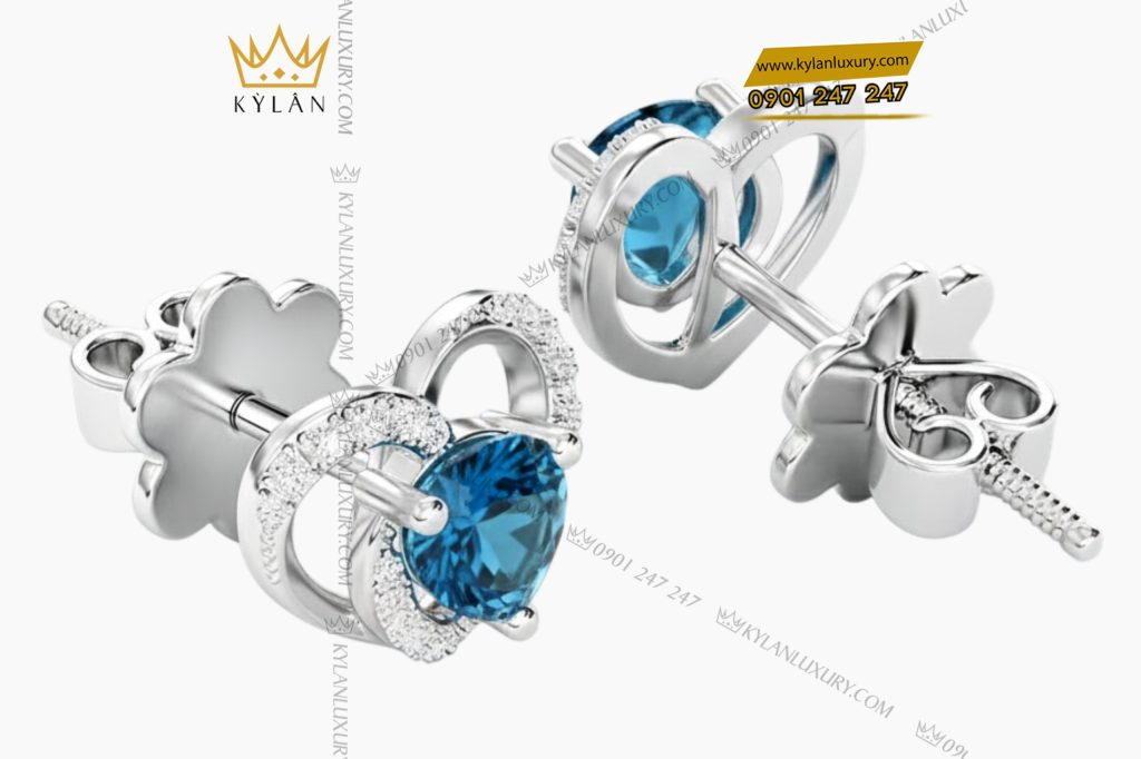 Kỳ Lân Luxury Bong tai vang trang Au750 dinh kim cuong va da Topaz 3 Bông tai vàng trắng Au750 đính kim cương và đá Topaz