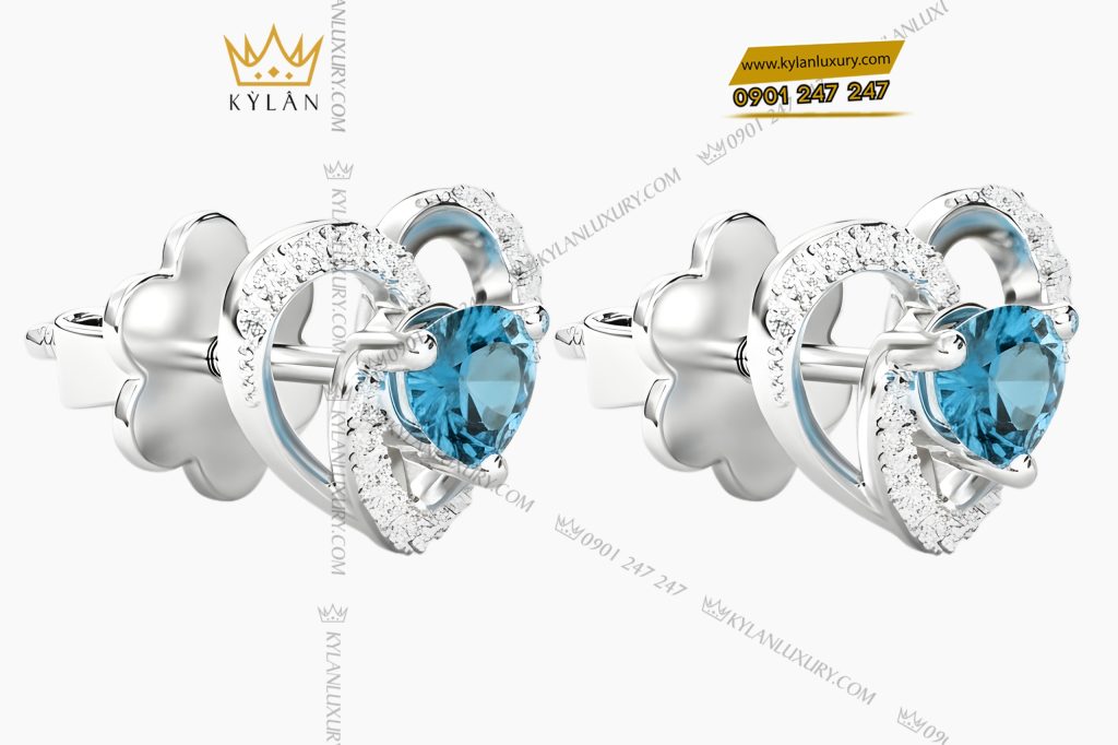Kỳ Lân Luxury Bong tai vang trang Au750 dinh kim cuong va da Topaz 4 Bông tai vàng trắng Au750 đính kim cương và đá Topaz