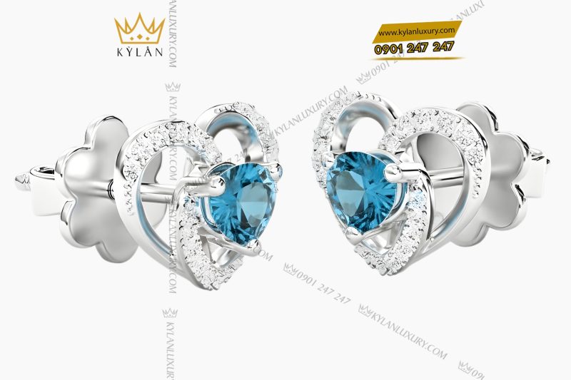 Bông tai vàng trắng Au750 đính kim cương và đá Topaz
