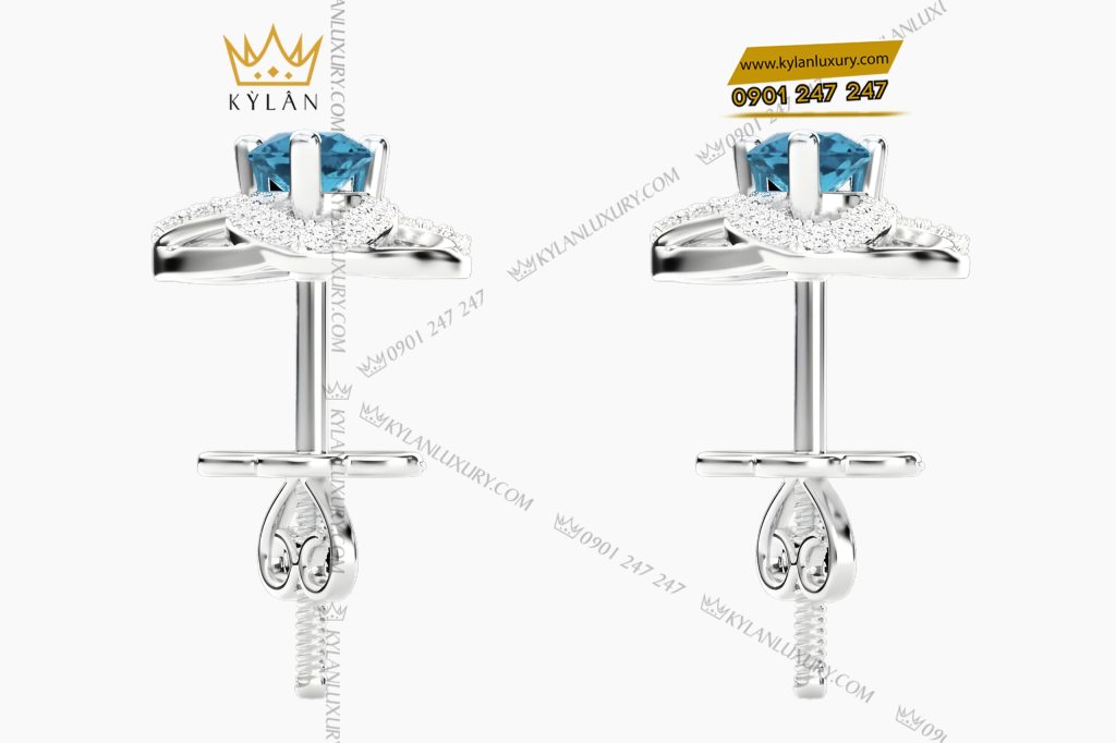 Bông tai vàng trắng Au750 đính kim cương và đá Topaz