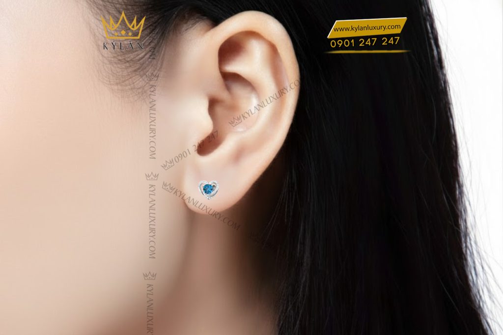 Bông tai vàng trắng Au750 đính kim cương và đá Topaz