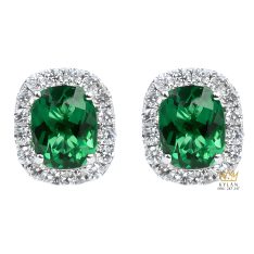 Bông tai vàng trắng Au750 đính kim cương và đá ngọc lục bảo