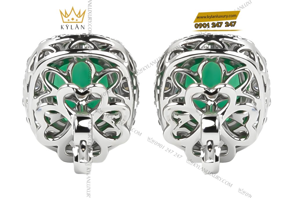 Kỳ Lân Luxury Bong tai vang trang Au750 dinh kim cuong va da ngoc luc bao 3 Bông tai vàng trắng Au750 đính kim cương và đá ngọc lục bảo