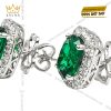 Bông tai vàng trắng Au750 đính kim cương và đá ngọc lục bảo