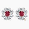 Bông tai vàng trắng Au750 đính kim cương và đá quý đỏ