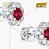 Bông tai vàng trắng Au750 đính kim cương và đá quý đỏ