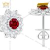 Bông tai vàng trắng Au750 đính kim cương và đá quý đỏ