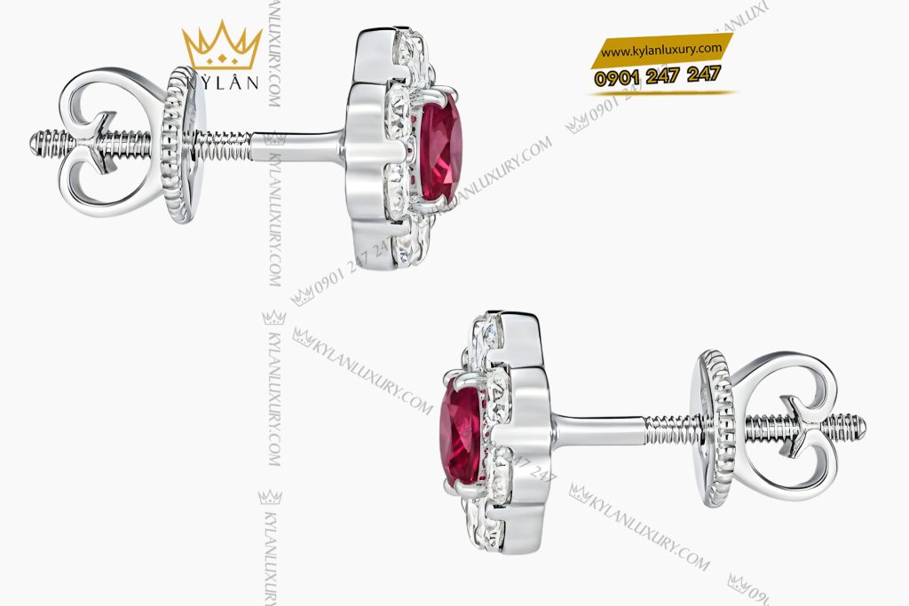 Bông tai vàng trắng Au750 đính kim cương và đá quý đỏ 9 Kỳ Lân Luxury Bong tai vang trang Au750 dinh kim cuong va da quy do 5 Bông tai vàng trắng Au750 đính kim cương và đá quý đỏ