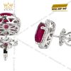 Bông tai vàng trắng Au750 đính kim cương và đá sapphire đỏ