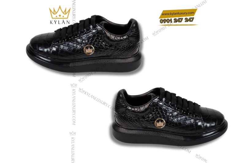 Giày bata da cá Alligator đính logo vương miện vàng Au750 và kim cương