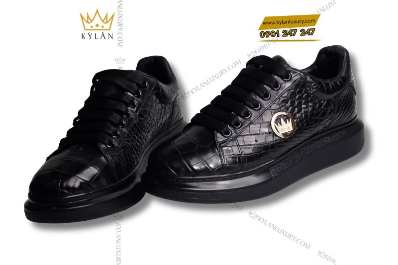 Giày bata da cá Alligator đính logo vương miện vàng Au750 và kim cương