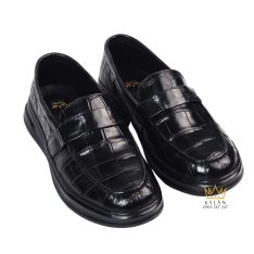 Giày da cá Alligator black đính logo vương miện vàng full kim cương Giày da cá Alligator black